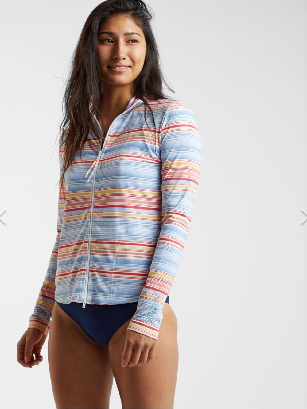 Carve Designs Keep Your Cool Sun Shirt Multi Stripe Zip Swim Coverup Size Large - Picture 1 of 13